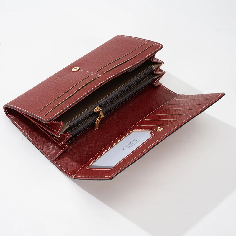 Western RFID Blocking Cross Pattern PU Leather Long Women Wallet Large Capacity Hasp Coin Purse for Ladies