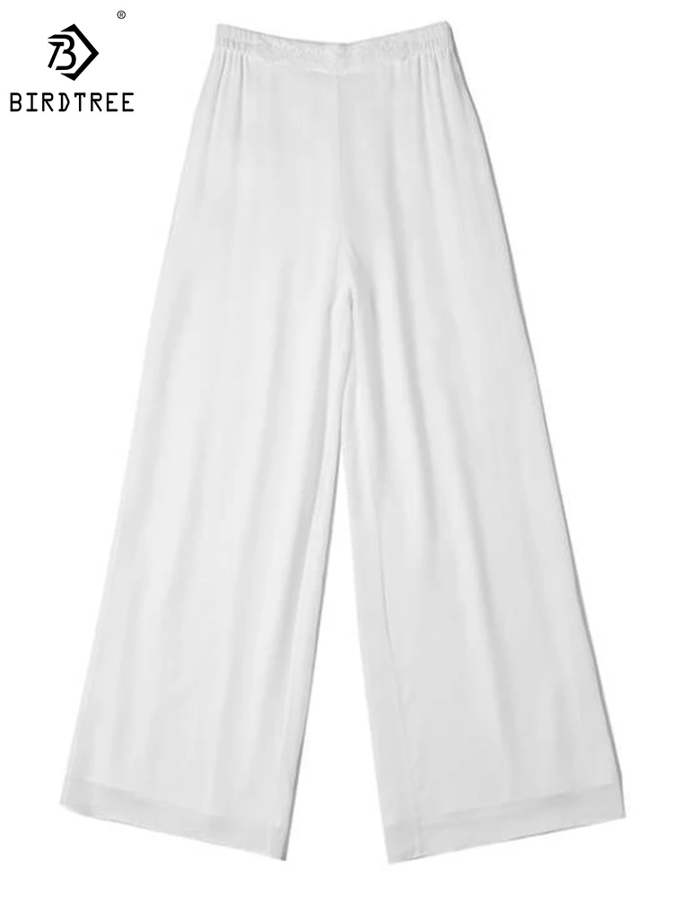 

BirdTree 95%Real Silk Mid-rise Wide-leg Pants,Women Solid Simple Slim,Breathable Casual Loose Trousers,Spring Summer B41862QD