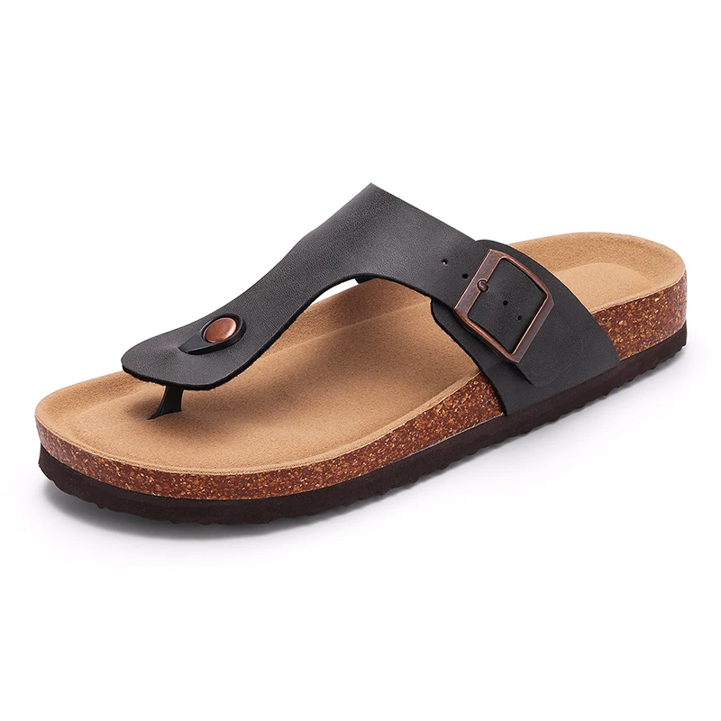 Smile Pop Men\'s Cork Footbed Slide Sandals Summer Antiskid Beach Sandals Classic Women Suede Mules With Adjustable Strap Buckle