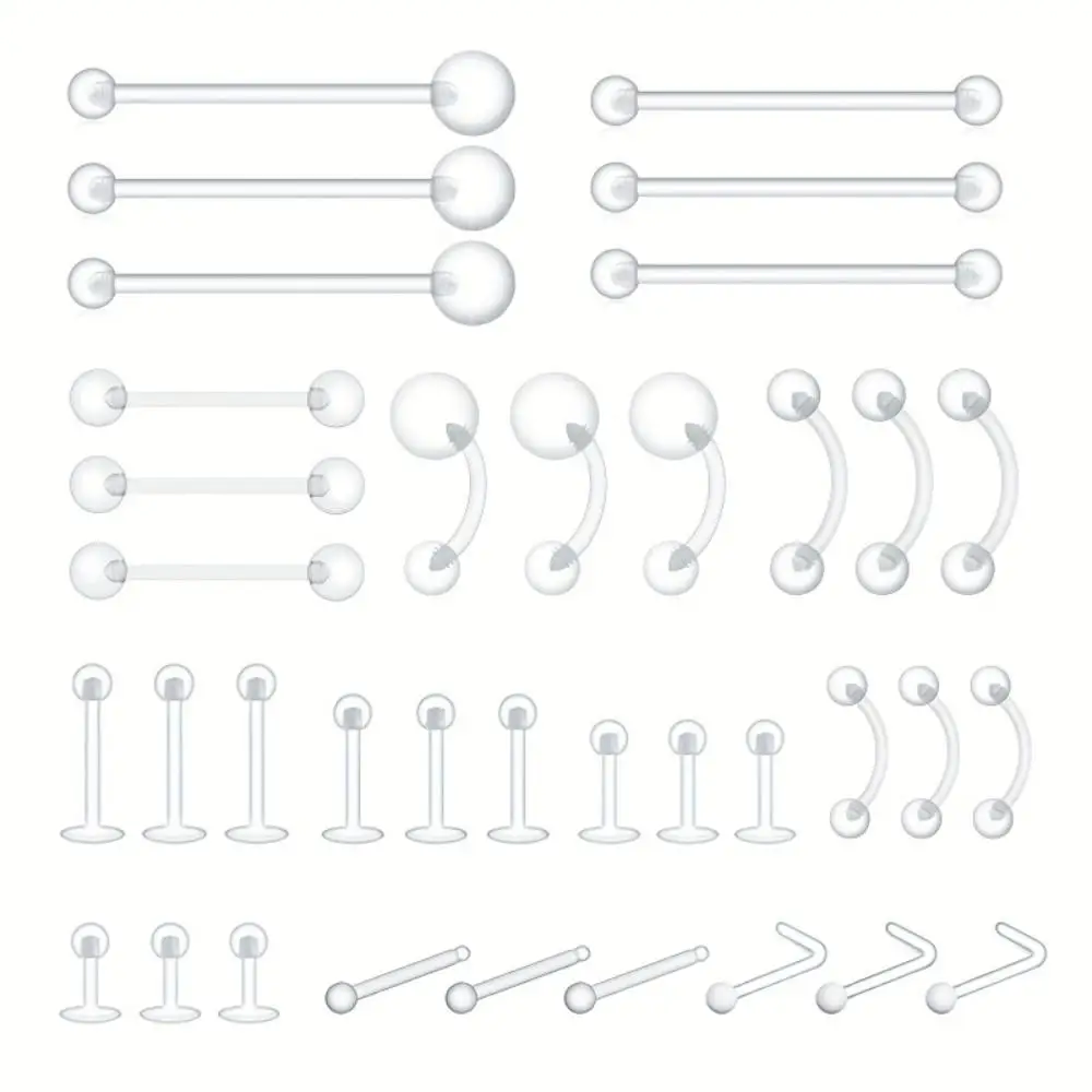 3pcs Clear Piercing Nose Tongue Nipple Belly Rings Eyebrow Lip Cartilage Tragus Earring Retainer Industrial Bar Plastic Jewelry