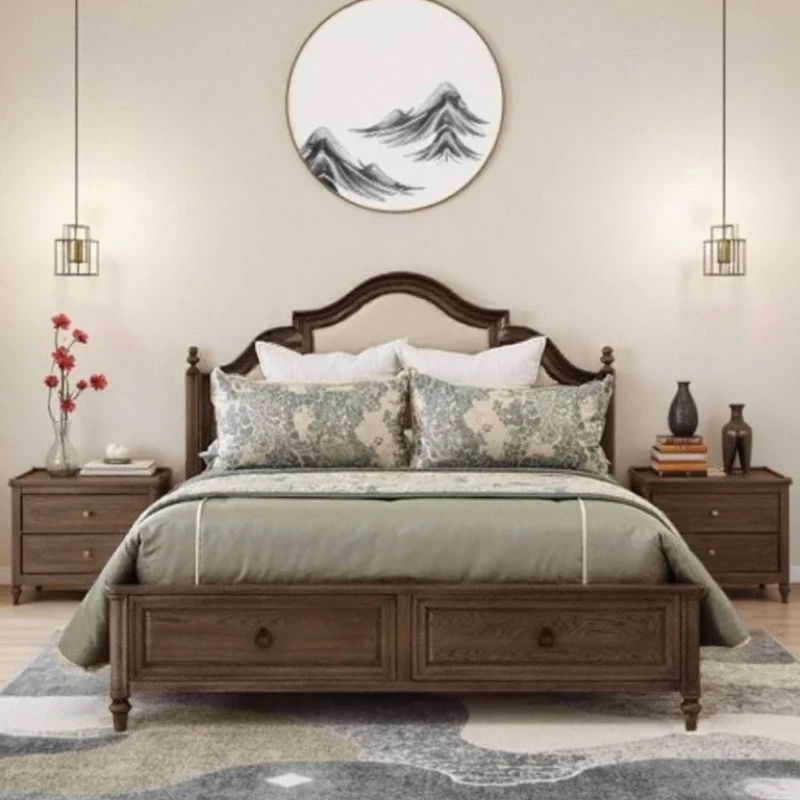 

Ja French retro solid wood bed double bed 1.8 meters American carved master bedroom wedding bed