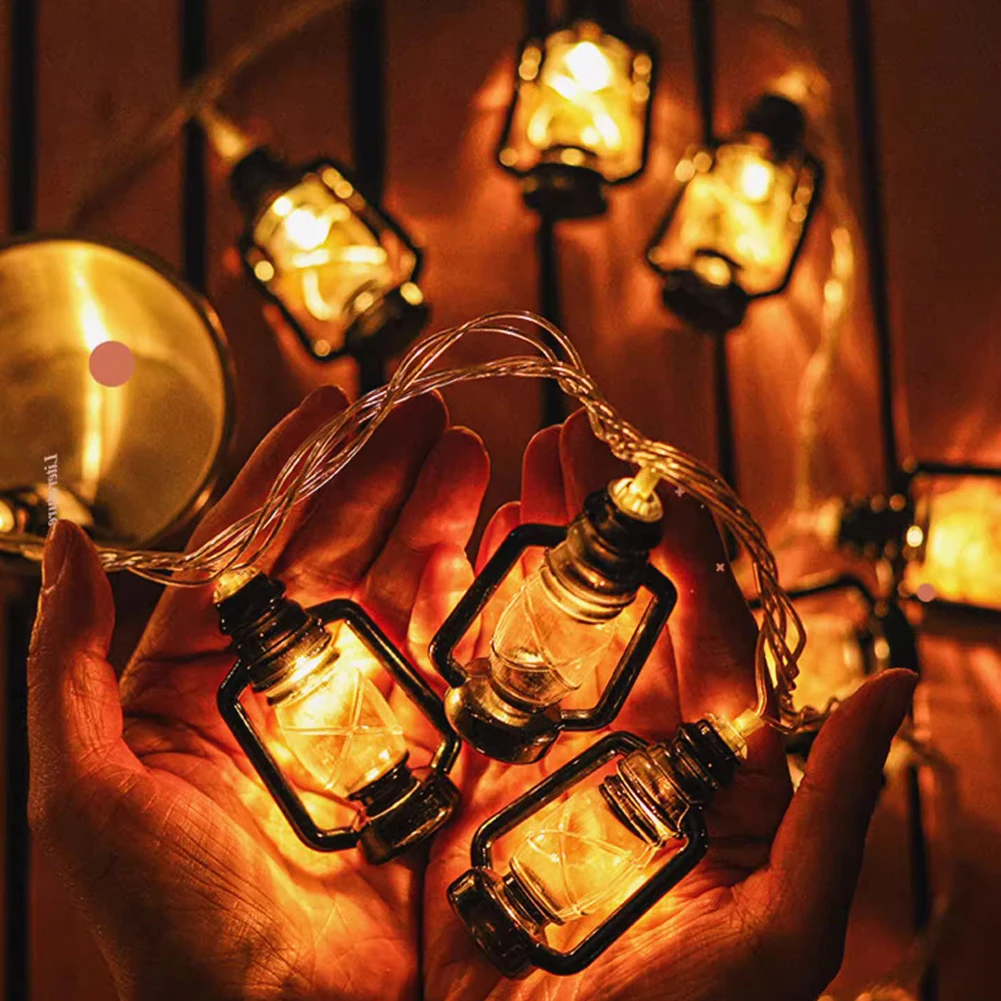 Decoration Lantern String Lights Battery Powered Mini Retro Kerosene Lamp For Indoor Outdoor Patio Garden Christmas Party