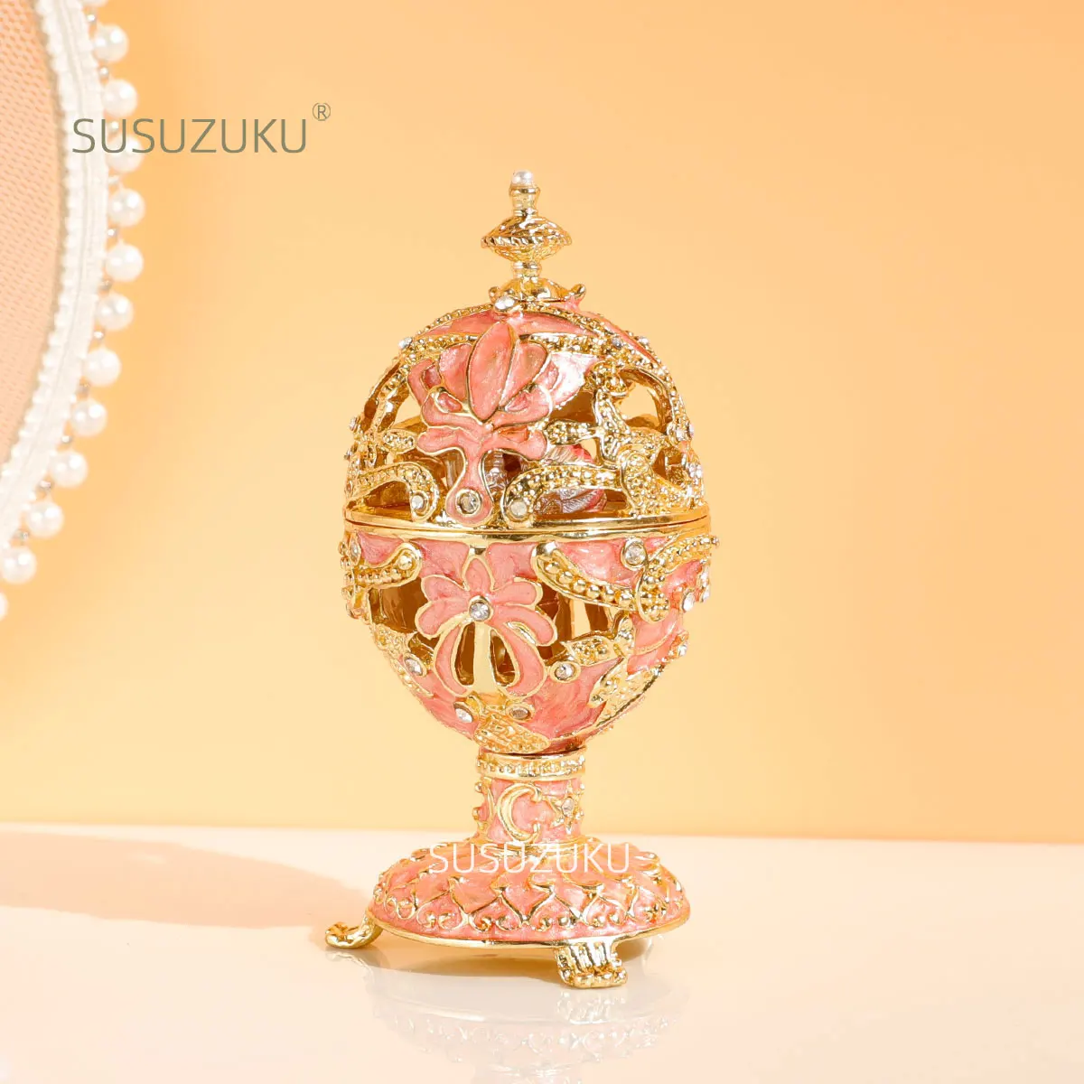 Faberge Egg Style Hand Painted Decorative Trinket Box with Hinged, Classic Ornaments Home Decor, Unique Easter Day Gift
