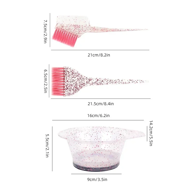 3pcs Hair Coloring Brush Set Shiny Crystal Bowl Brush Easy Clean Mixing Bowl Salon Tinting Brush Special for Real Hair Wigs