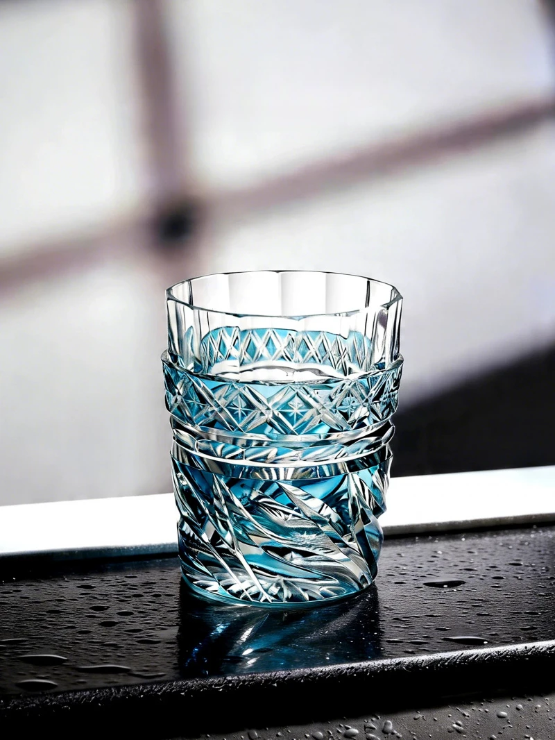 Japan Hand Carve Edo Kiriko Violet Crystal Water Drinking Glass Whiskey Snifter Brandy Cup Whisky Liquor Glasses Wooden Gift Box view 6
