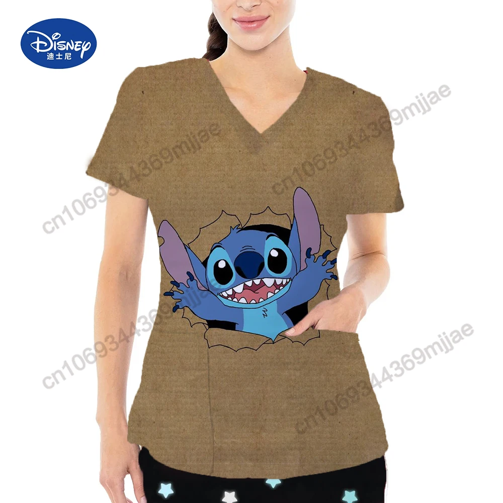 

Disney Pocket V-Neck One Pieces Women's T-shirt Female Clothing Graphic T Shirts Womens Tops and Blouses Women Summer 2023 Yk2