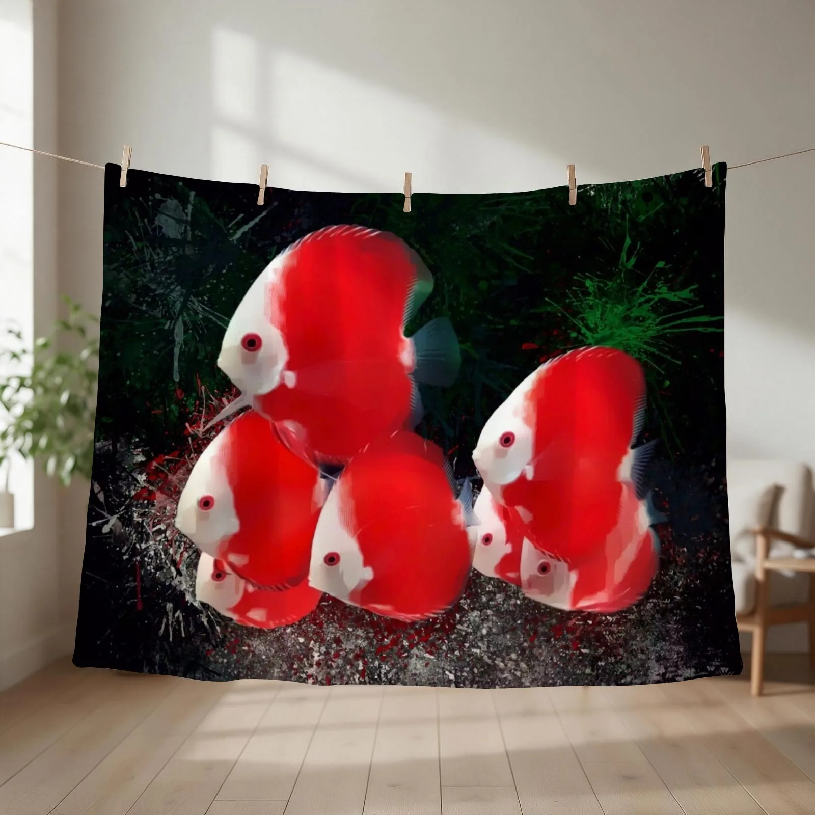 White Face Red Discus School Throw Blanket couch cozy soft plush fuzzy picnic outdoor blanket