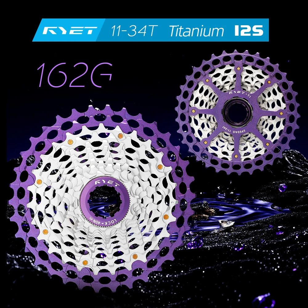 2026 New RYET Purple 12 Speed 162g Titanium Road Bike Cassette 11-34T 162G Colorful CNC Freewheel for HG Road Cycling Hub