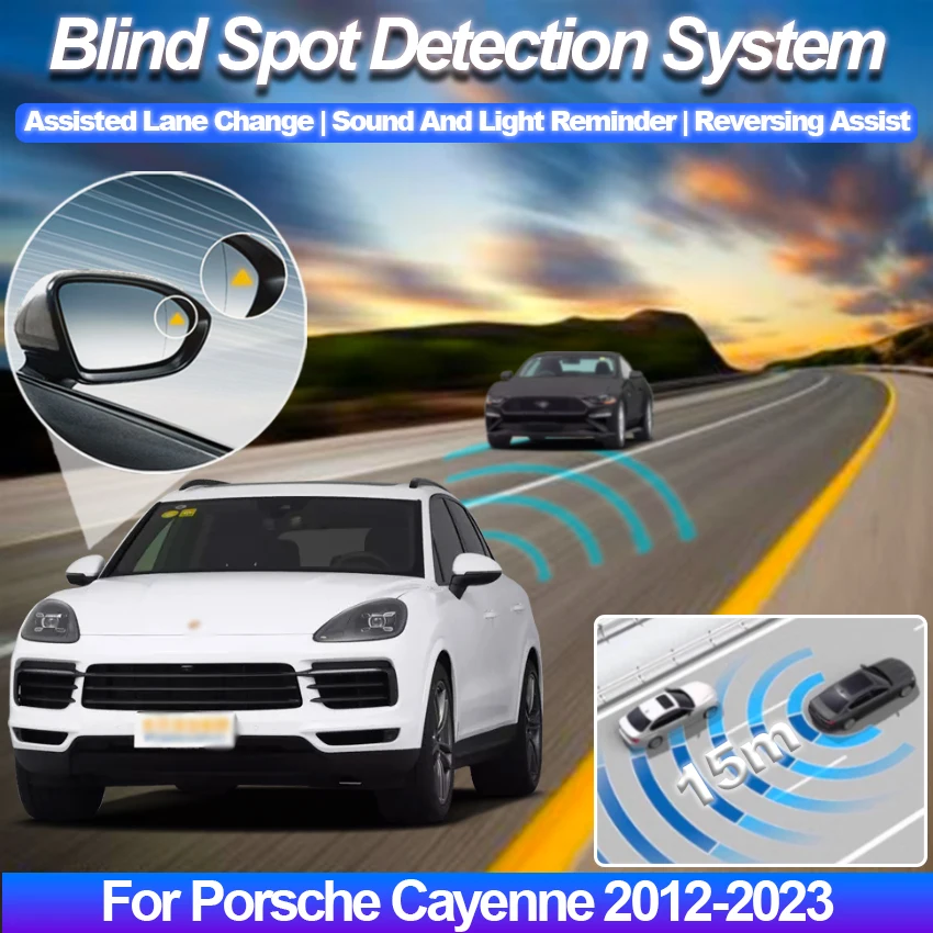 Car BSD BSM BSA 24GHZ Blind Area Spot Warning Drive Mirror Rear Radar Microwave Detection System For Porsche Cayenne 2012~2023