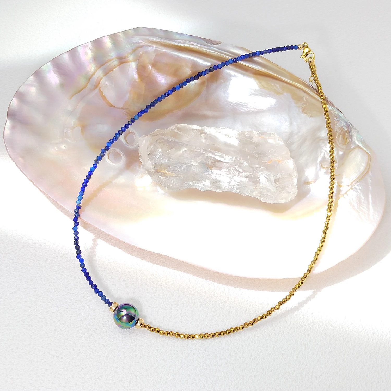 

Lii Ji Lapis Lazuli Golden Hematite 2mm Choker American 14K Gold Filled Necklace Handmade Jewelry For Christmas