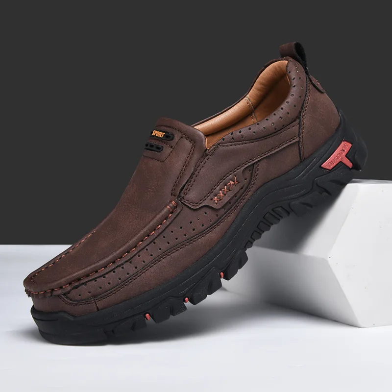 2025 ręcznie robione buty oryginalne skórzane buty na co dzień dla mężczyzn płaska platforma chodzenie obuwie outdoorowe mokasyny duże rozmiary 50 — zdjęcie 3