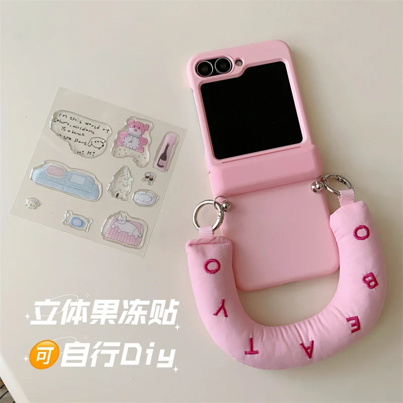 Phone Case For Samsung Galaxy Z Flip 3 4 5 6 7 FE Cute DIY Sticker Soft Rope Insert Cards Matte Shockproof Back Cover
