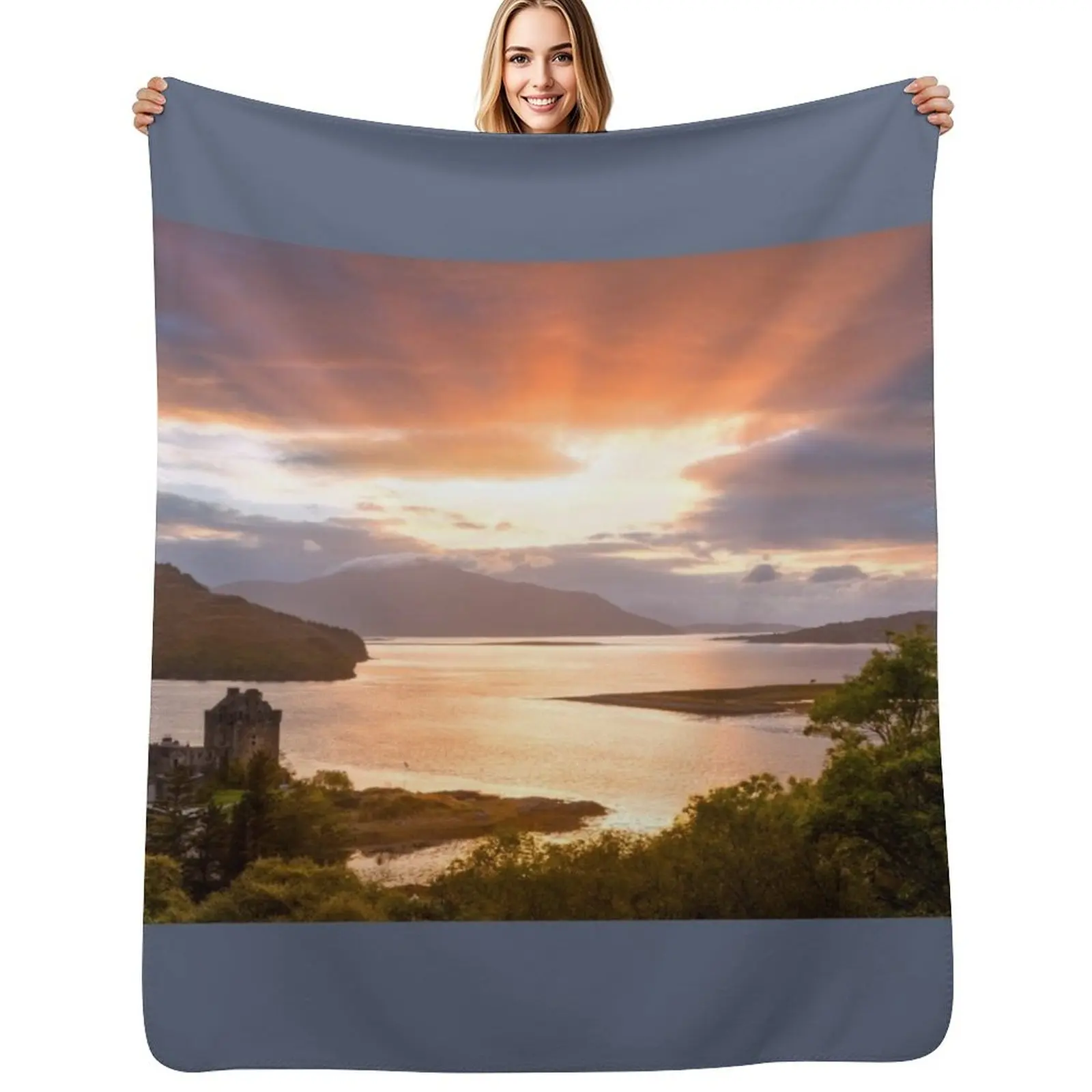 

Eilean Donan Castle Sunset Sunbeams Carr Brae Scotland. Throw Blanket Blankets For Bed Vintage Bed covers Picnic Blankets