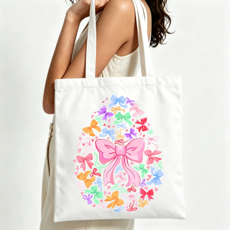 Sac fourre-tout en toile à motif de nœuds colorés, style décontracté pour les courses quotidiennes et les sorties printanières