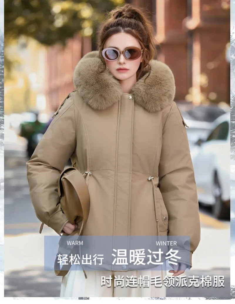 Winter Jacket 2026 New Women Parka Clothes Mid Length Coat Wool Liner Hooded Jacket Fur Collar Thick Warm Snow Wear Padded Parka