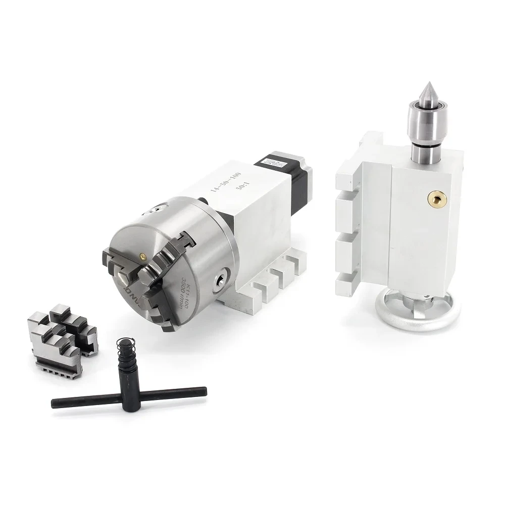 DE ship/free VAT 4th rotary axis Gapless harmonic reducer Gearbox 3 jaw K11-100mm dividing head&Tailstock for CNC ROUTER MACHINE