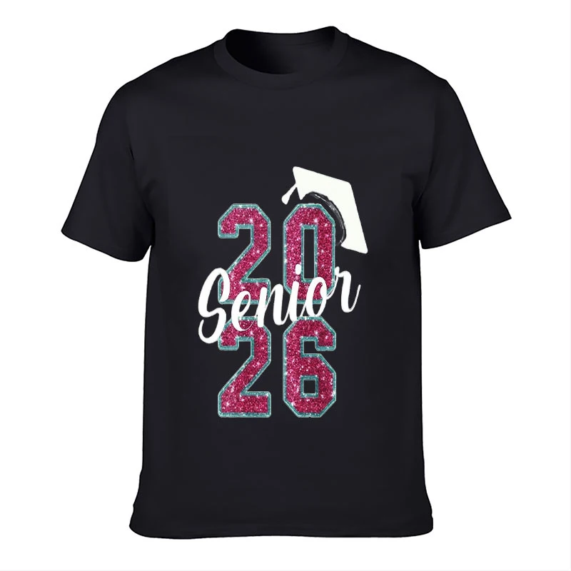 Men Women T-Shirt 2026 Senior Glitter Grad Cap Letter Graphic Tee Sparkly Cute Casual Short Sleeve Graduation Party Senior Gift