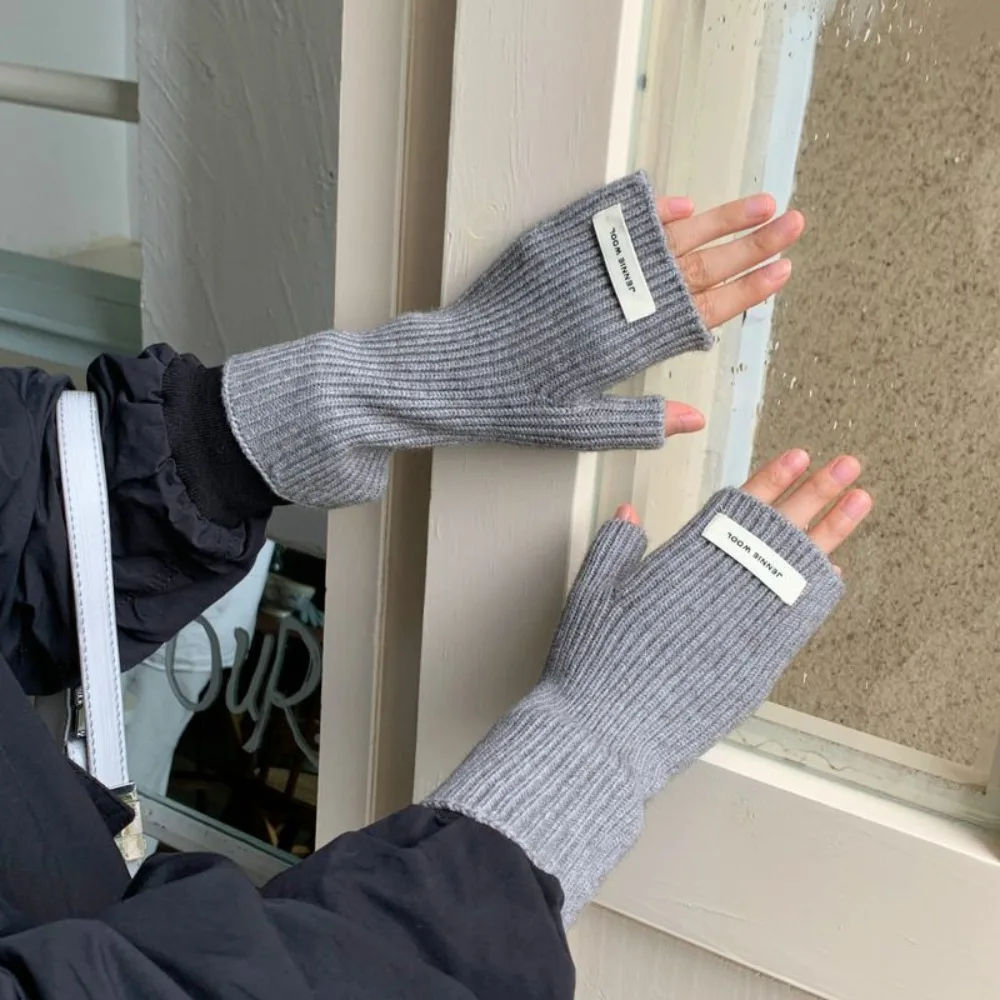 

Fashion Solid Color Knitted Sleeve Gloves Simple Fingerless Gloves Elastic Long Winter Warm Gloves For Women Girls
