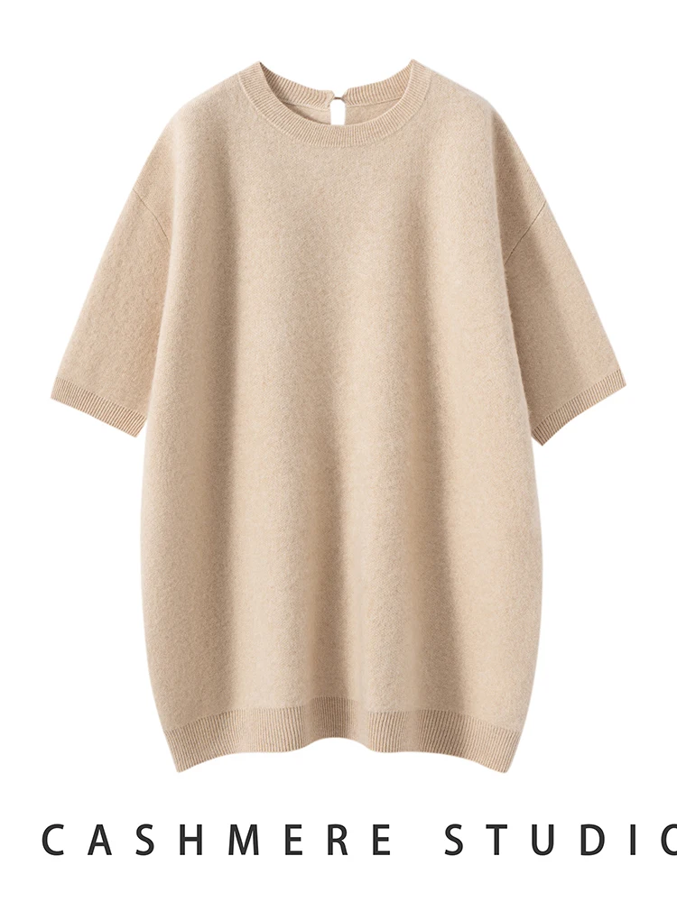 

TLOML новая женская футболка из 100% кашемира, пуловер с круглым вырезом и половиной рукава, простой мягкий толстый удобный кашемировый трикотаж, свободные повседневные топы