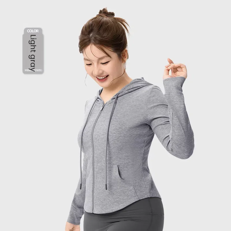

Plus Size Women's Workout Jackets Long Sleeve Yoga Coat with Drawstring Loose Fitness Tops for Women Outdoor Sports Wear Hoodie