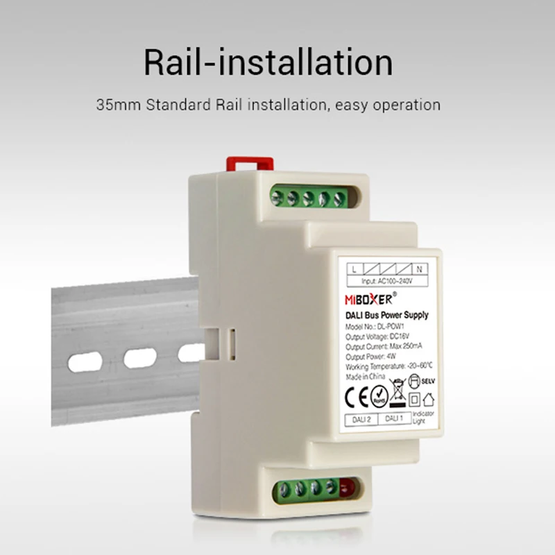 Miboxer DC16V 4W Max250mA LED Transformer DL-POW1 DALI Bus Power Supply (DIN Rail) For AC 110V 220V DALI RGB CCT Led Downlight