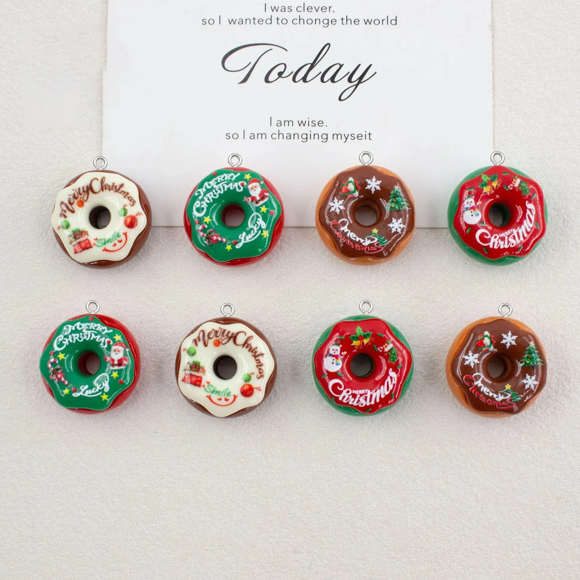 10pcs New Christmas doughnut resin pendant diy andemade Jewelry accessories making for Key chain Necklace Phone case decoration