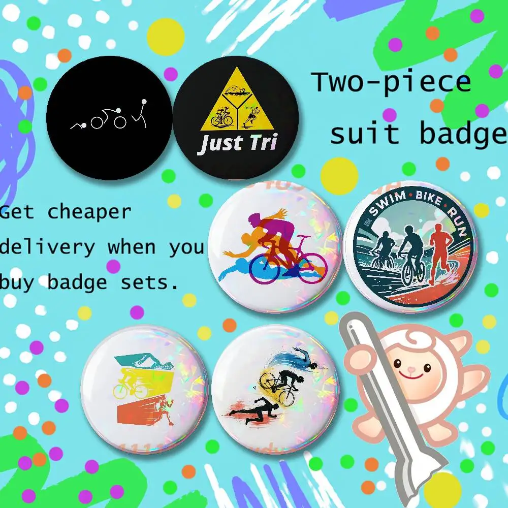 Brooches for Backpack Triathlon Swim Bike Run Tri Life Accessories 25,32,44,58,75mm Round Enamel 2-piece set Cartoon Anime Badge