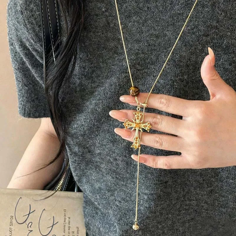 Fashion Vintage Brown Natural Stone Pendant Gold Color Snake Chain Necklace For Women Girls Aesthetic Punk 2025 Trend Jewelry