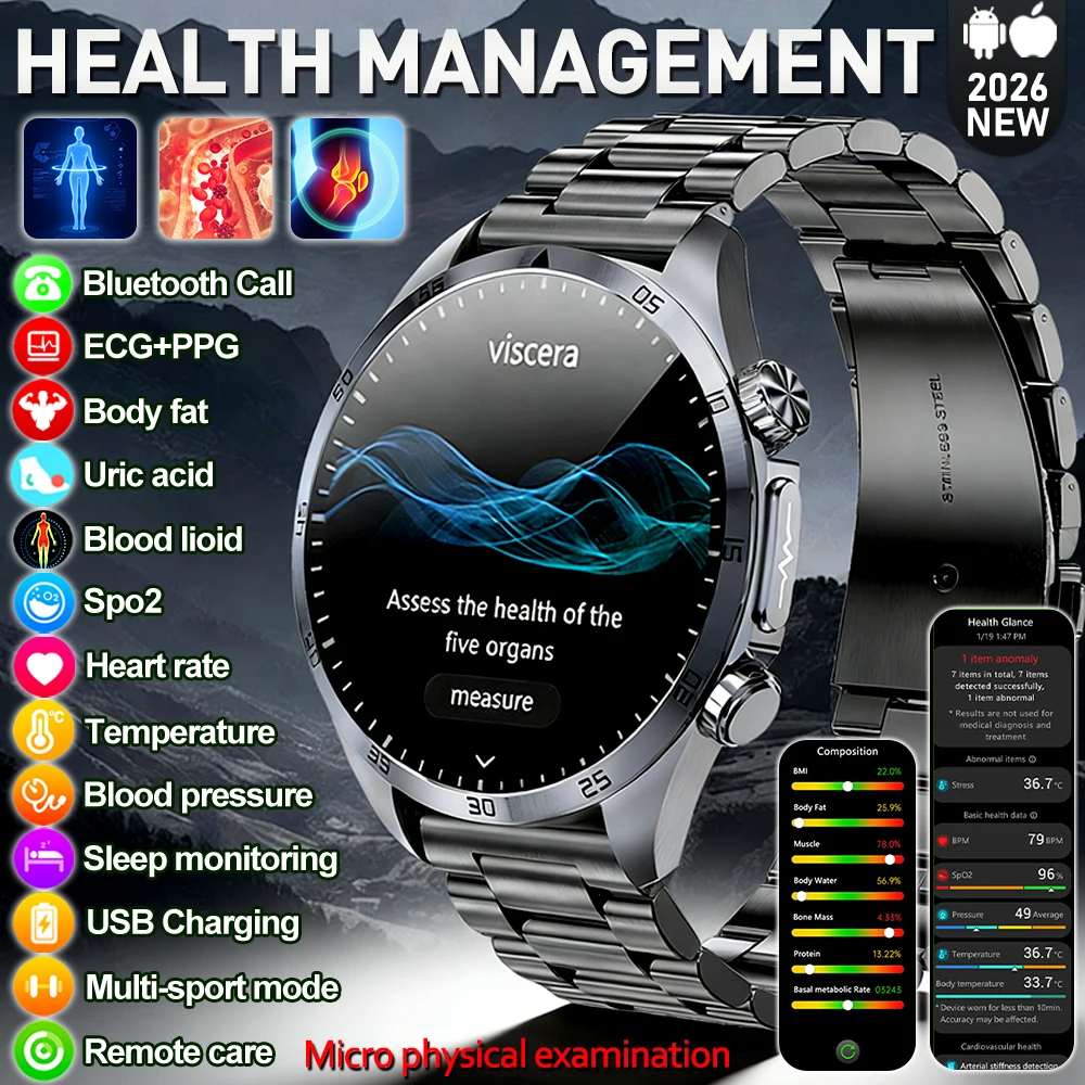 

2026 New Pulse Therapy Electrotherapy CES Sleep ECG+PPG Smart Watch BP Blood Lipid Uric Acid Health Monitor Men Smart watch Man