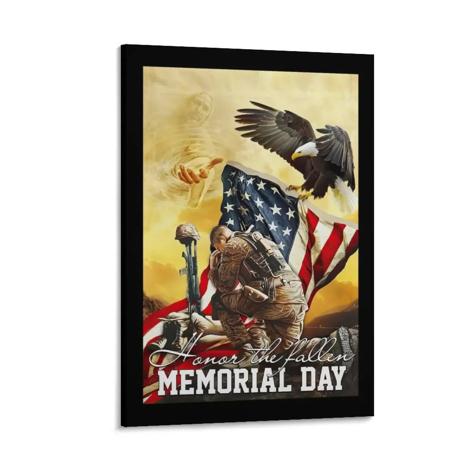 

Hornor The Fallen Memorial Day Solider Veteran American Flag With Eagle Canvas Painting cute room decor room decorations for men