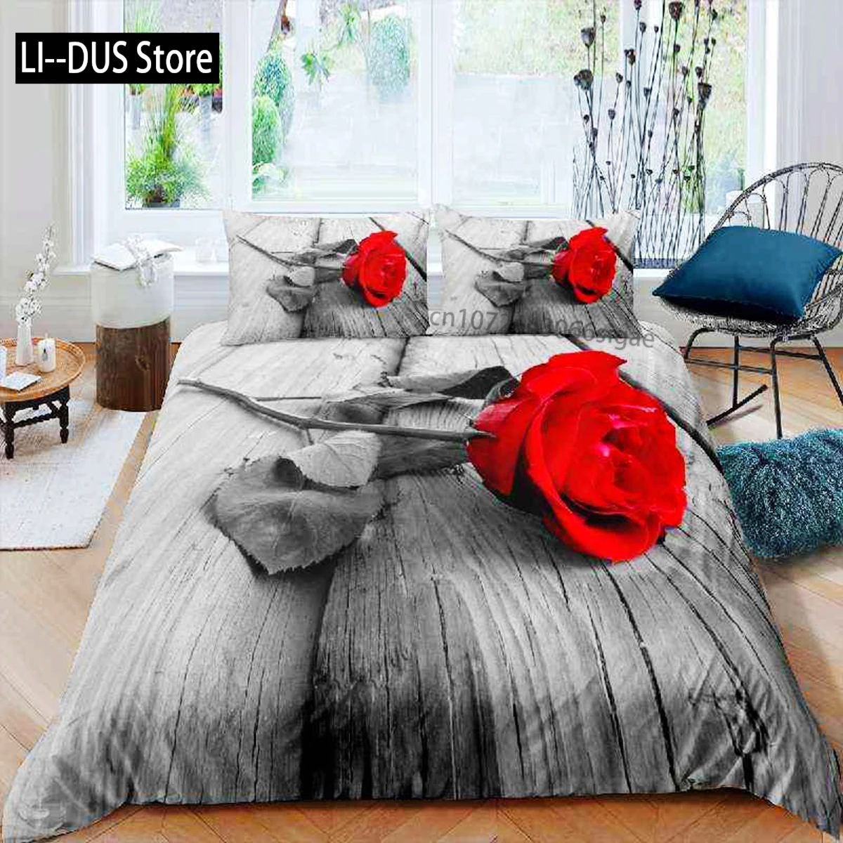 

Red Rose Duvet Cover Set For Kids Girls Polyester Leopard Print Comforter Cover Queen Red Floral Petal Pattern Twin Bedding Set