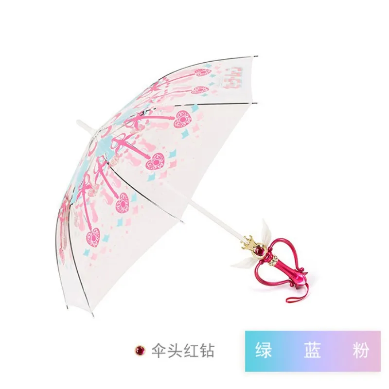 Paraguas Brillante de Sailor Moon Pintado a Mano con Varita Mágica de Sakura, Transparente, Princesa, Anime Lindo