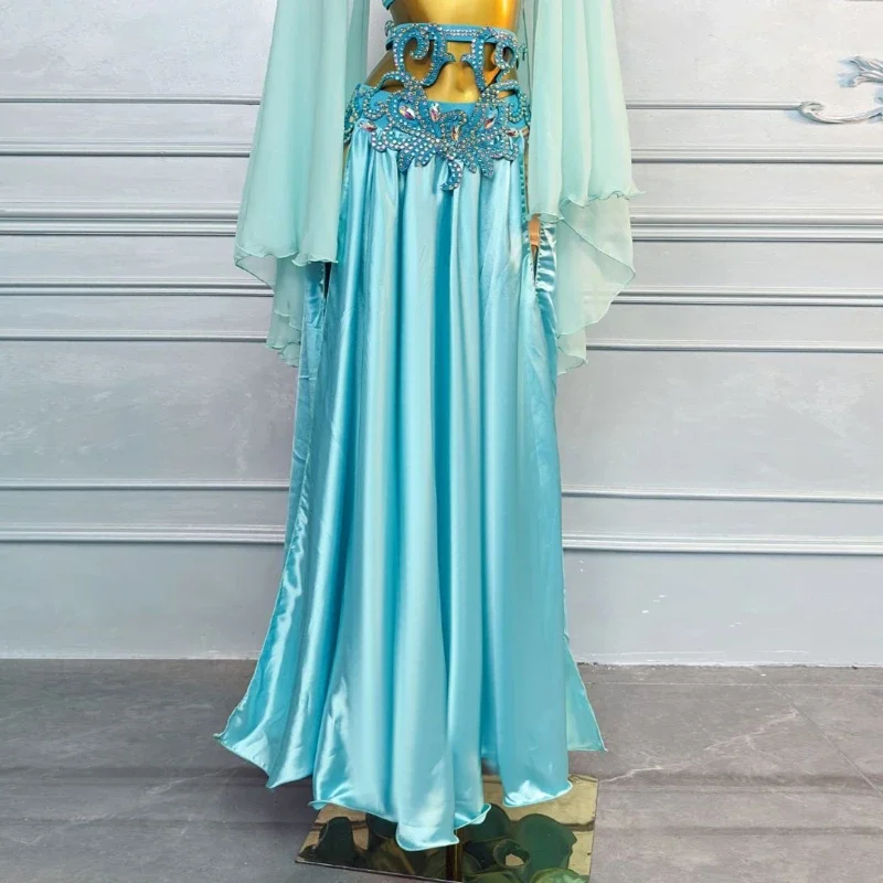 Women Luxury Rhinestone Elegant Chiffon Set Adult Oriental Belly Dancing Competition Outfit Belly Dance Performance Costume