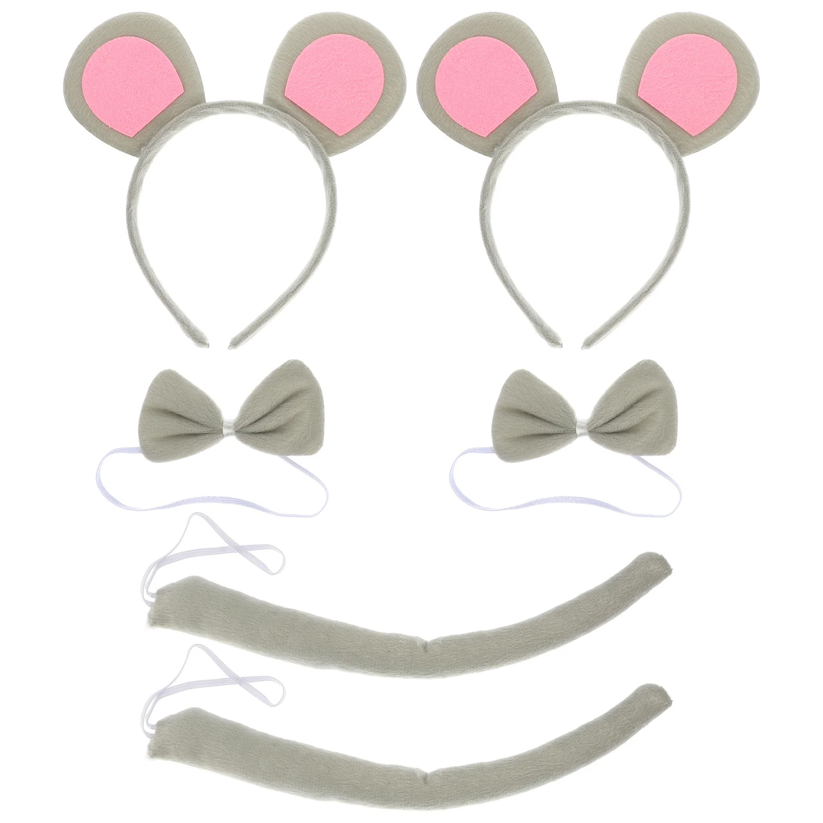 2 conjuntos de suprimentos para fantasia de mouse, faixa de cabeça, gravata borboleta, conjunto de cauda para crianças, meninas, cosplay, festa, evento, elegante, vestível, todos os tipos de cabelo