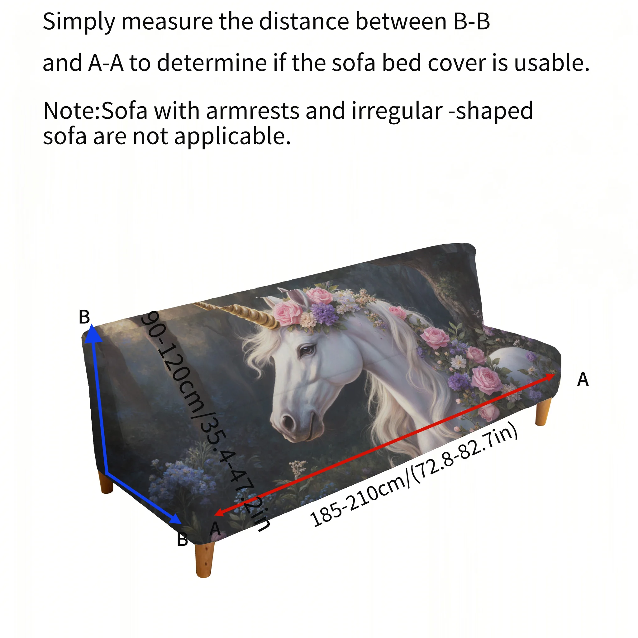 Garland unicorn armless sofa bed cover, non-slip and scratch-proof furniture protective cover, easy installation