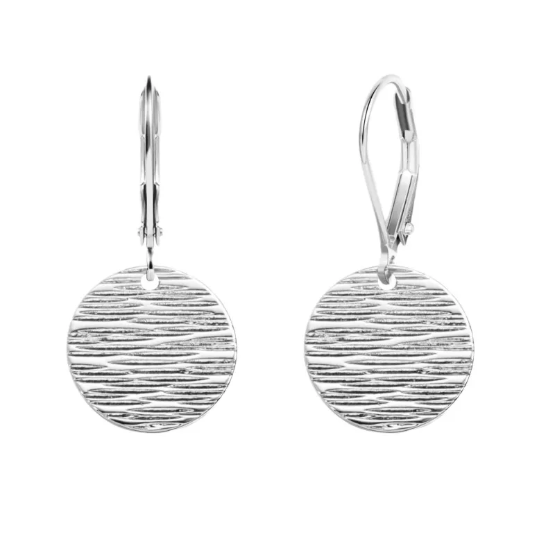 Silver Plated Disc Dangle Earrings for Women Circle Coin Geometric Flat Hammered  Hypoallergenic Leverback Drop Earring Jewelry