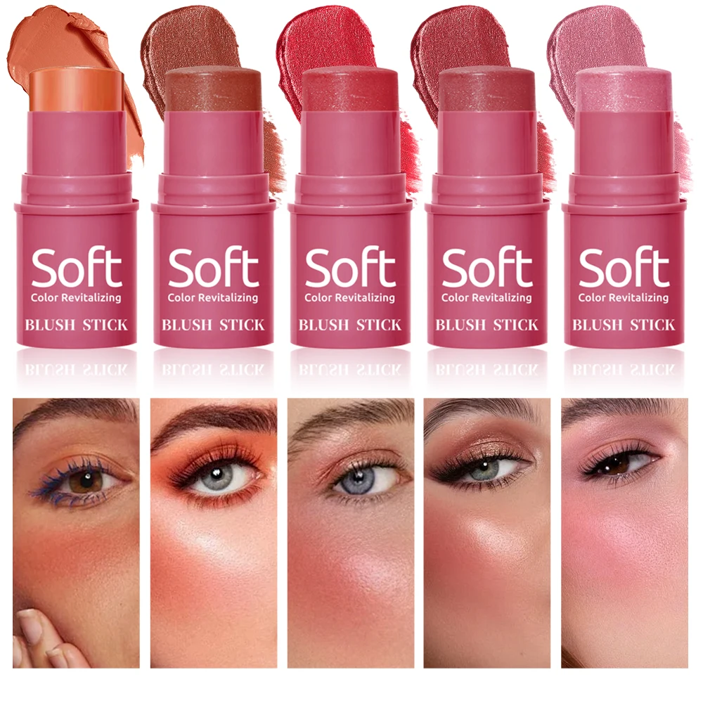 Blush Stick multifunzionale 3 in - Natura schiarente impermeabile e resistente al sudore, crema fard nudo opaco, trucco viso quotidiano e Ea