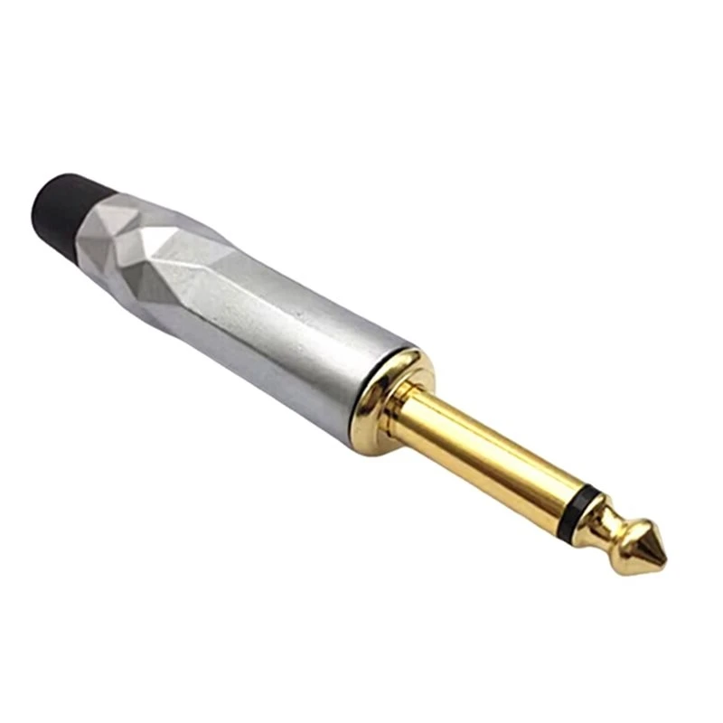 BAAE 5Pcs Gold-Plated Gem-Shaped Design 6.35MM 2-Pole Mono Male Jack Guitar Microphone Speaker Cable Audio Welding Plug Black