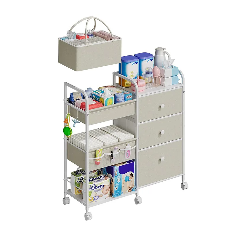 with baffle drawers baby room diaper storage cart wholesale Cross-border baby diaper removable storage rack four layers