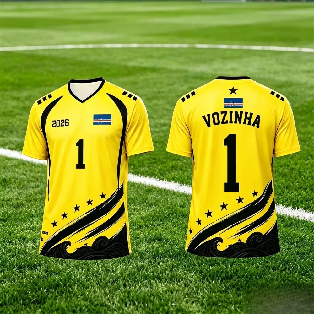 Cabo Verde Number 1 Goalkeeper T-shirt Summer Loose Breathable Quick Dry Outdoor Football Sports Short Sleeve Tops for Unisex