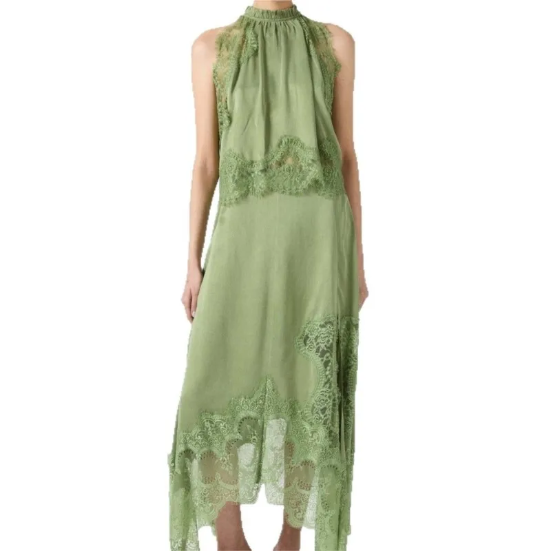 Elegante dames tweedelige set sexy kant patchwork mouwloos o-hals tanktops onregelmatige rokken 2-delige sets dame bijpassende sets