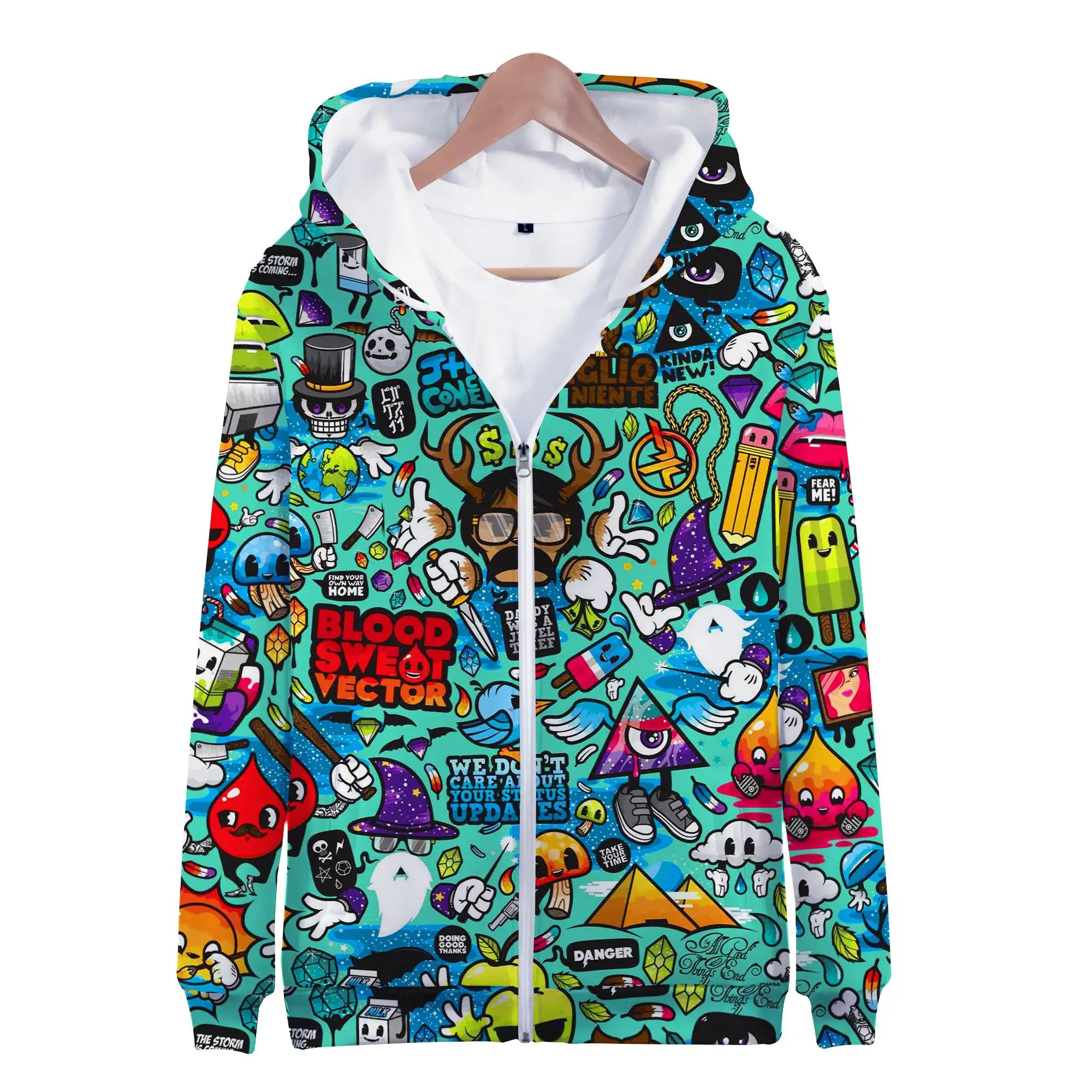 Hoodies Anime Grunge Graffiti 3D Print Zipper Sweatshirts Boy Girl Sweatshirts kids Cartoons Fashion Long Sleeve Oversized Coat