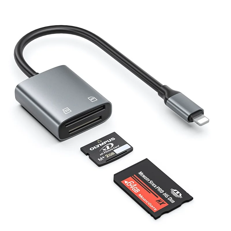 MS XD Memory Card Reader 2 in 1 USB Type-C or lightning to XD MS Card Reader Adapter for Memory Sticks iPhone 16 15 Samsung etc