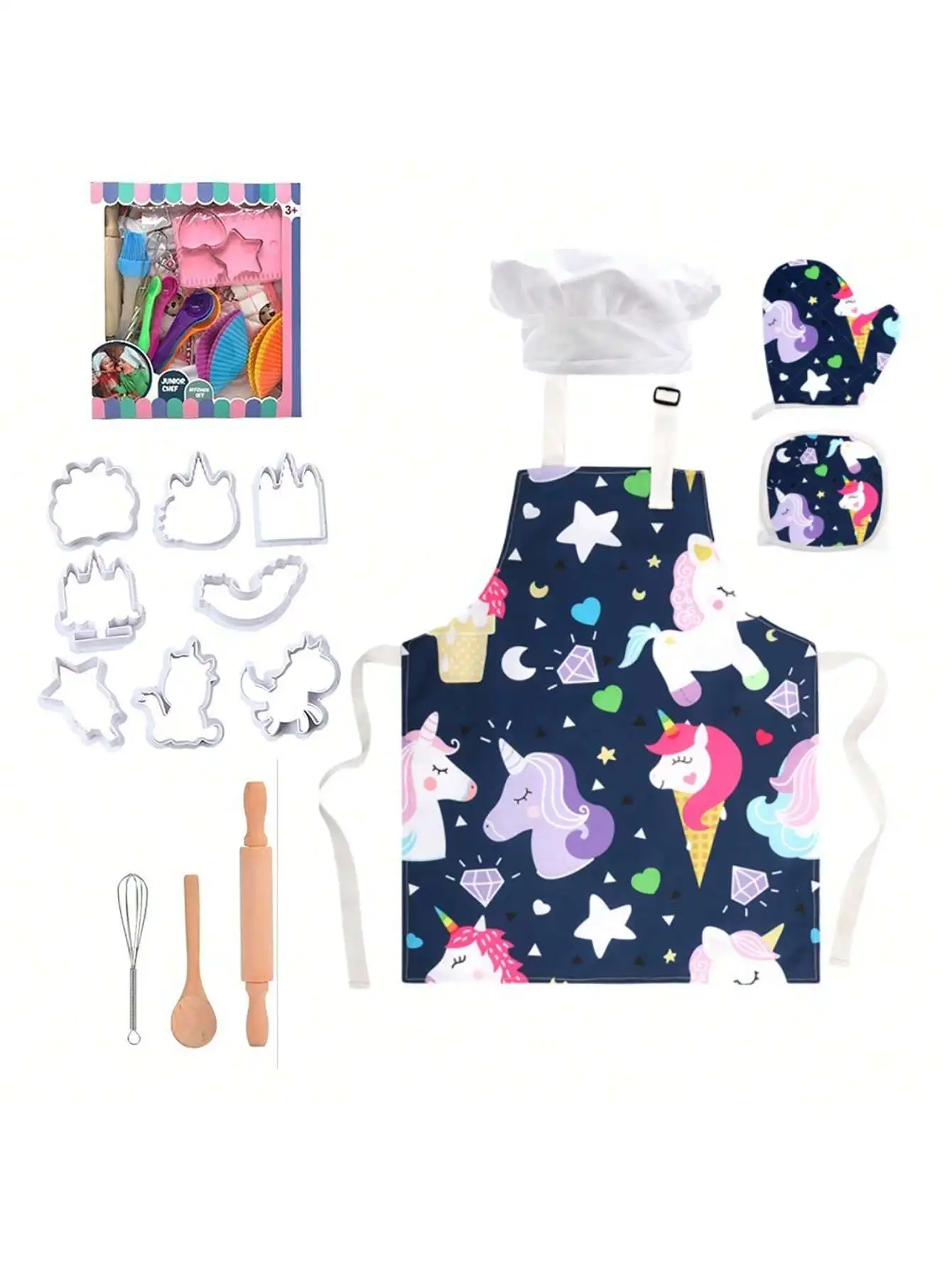 Conjunto Unicorn Magic Chef, exclusivamente para chefes pequenos, fantasia de dramatização, adequado para presentes de Natal e Ano Novo
