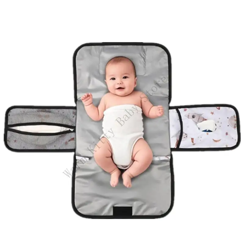 New Waterproof Folding Baby Changing Pad Travel Portable Print Baby Diaper Changing Mat with Multiple Pockets