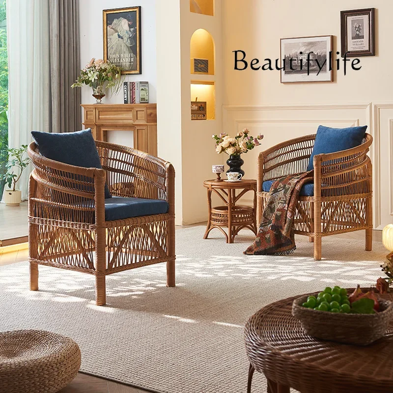 QY Wabi Sandy Wind Leisure Single Chair Living Room Home Balcony Designer Rattan Sofa Chair Side Combinations