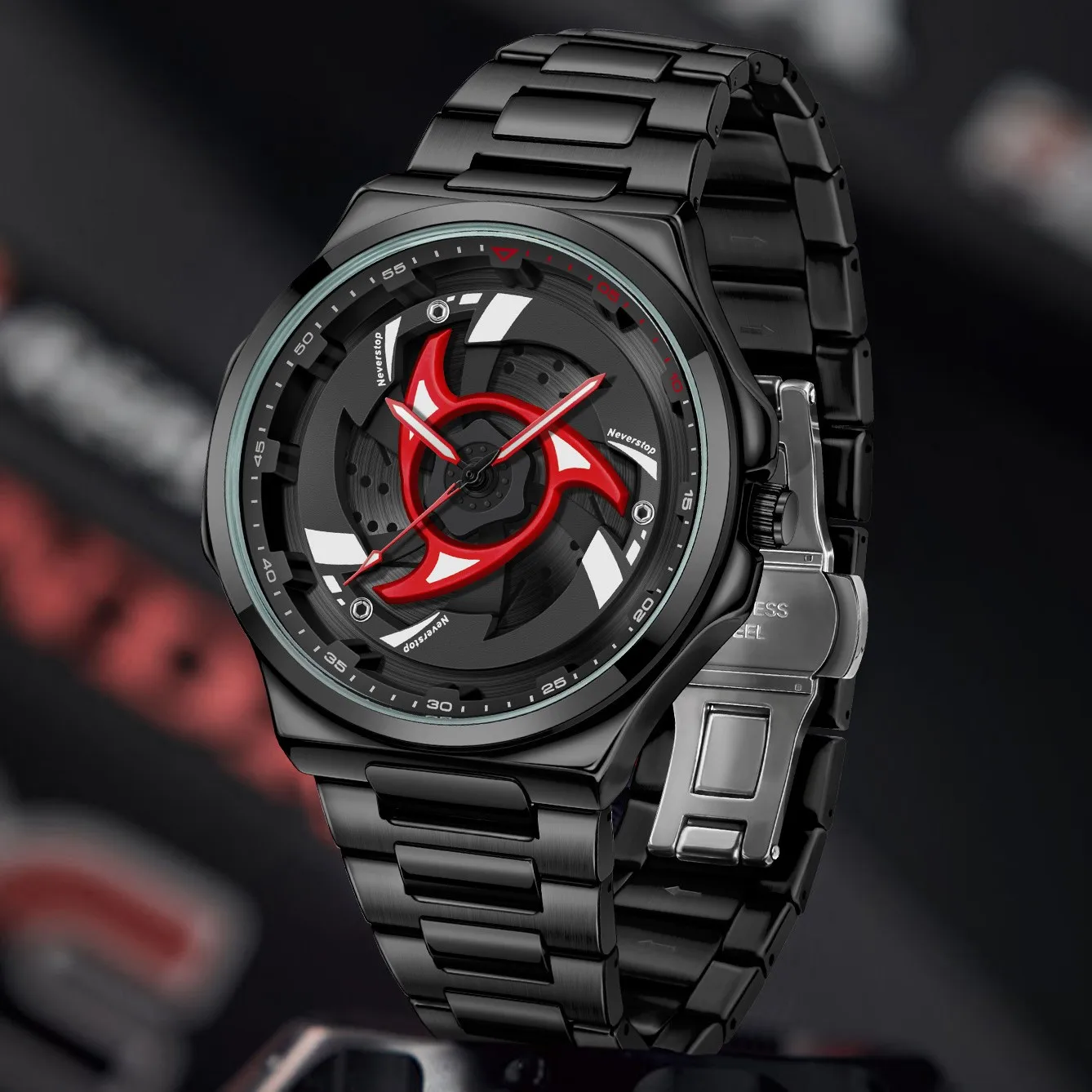 

New Men's Stainless Steel Alloy Watch with Rotating Wheel Elements and Dial Design for Men's Fashion and Sports Quartz Watch