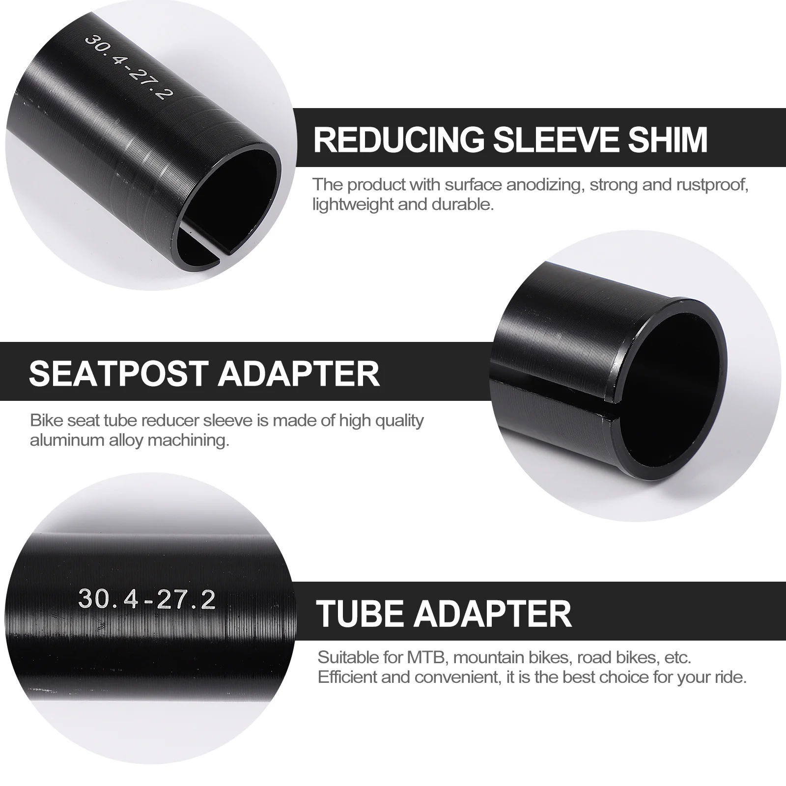 

Aluminum Alloy Bike Seatpost Tube Adapter 30.4 to 27.2 Durable Lightweight Anodized Anti-Slip Efficient Convenient Ride