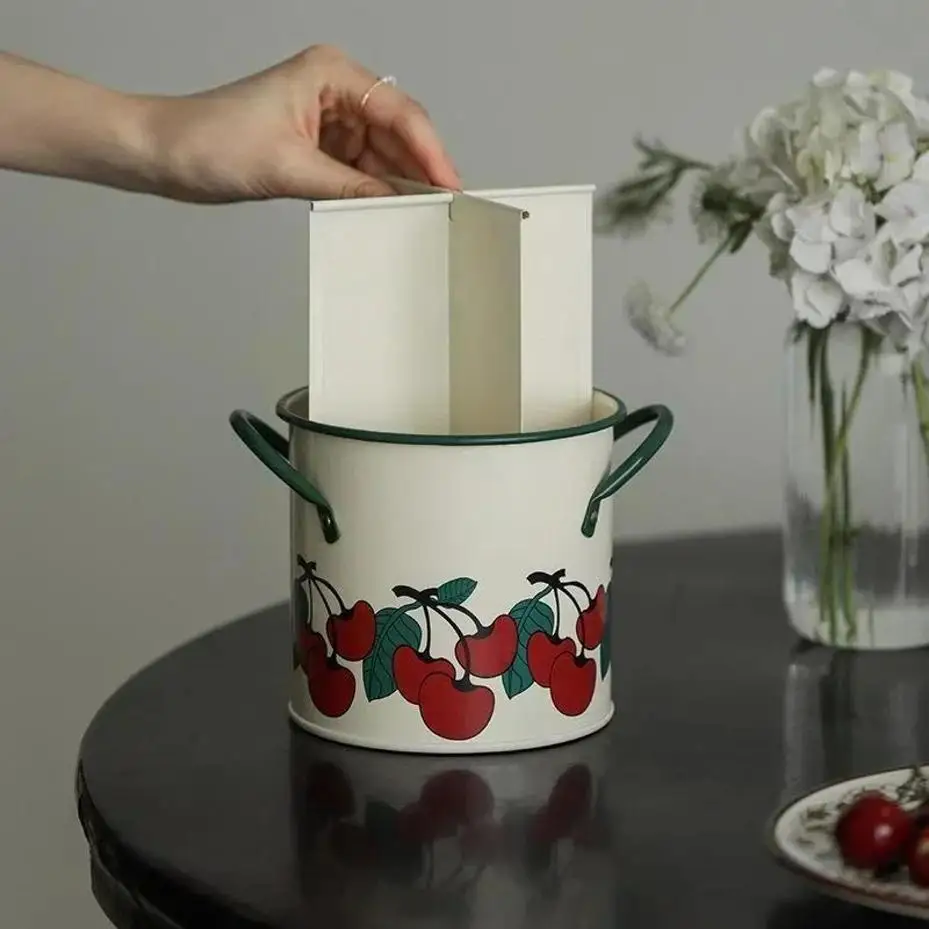 Retro Tableware Storage Bucket Draining Rack With Divider Kitchen Knife And Fork Storage Box Home Decoration For Kitchen Tools