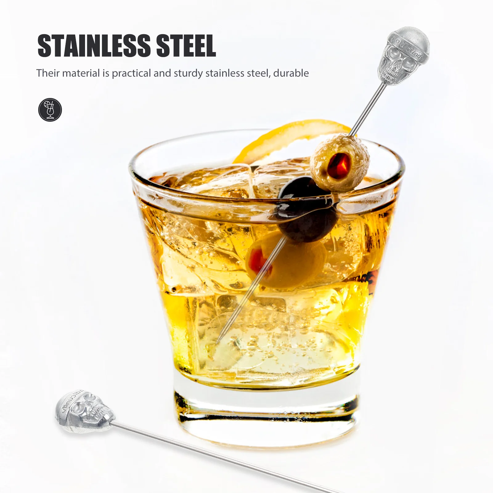 

2pcs Skull Head Fruit Picks Stainless Steel Cocktail Picks For Dessert Cake Bread Coffee Wine Milk Tea Bar Tools Kitchen